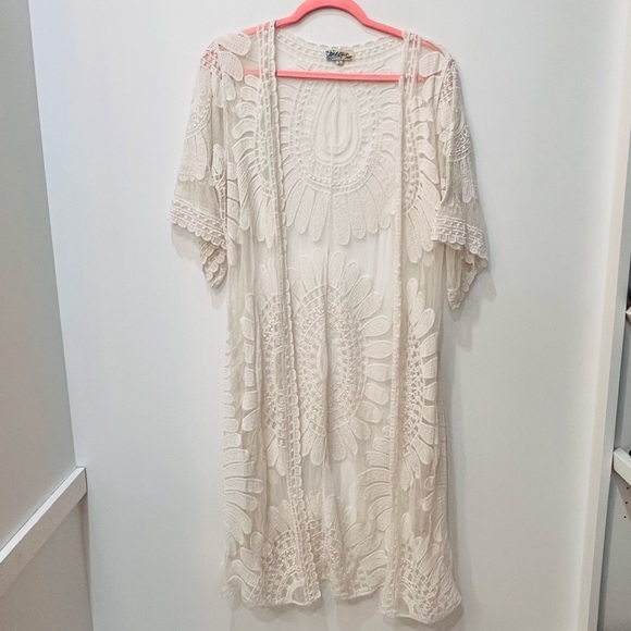 Rebellion white lace cardigan duster size small floral - Picture 1 of 7